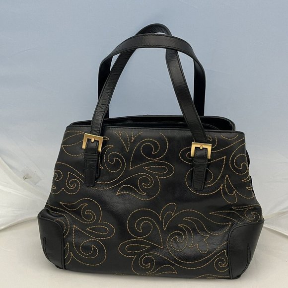 Naturalizer Leather Stitched Smaller Tote Purse Gold Accents - Picture 1 of 16